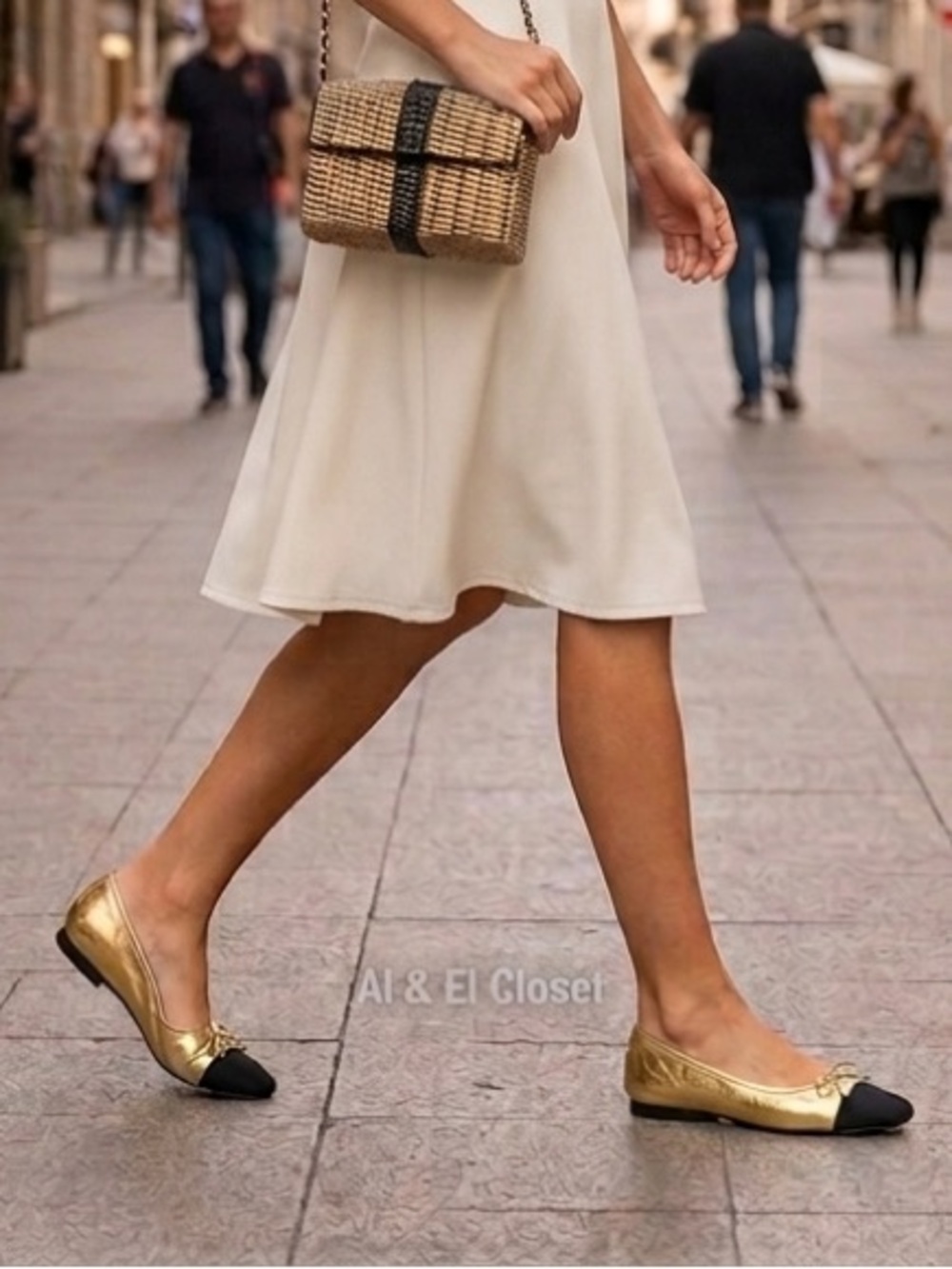 Sam Edelman Marley Gold & Black Cap Toe Ballet Flats Women’s Size 8M Leather NIB